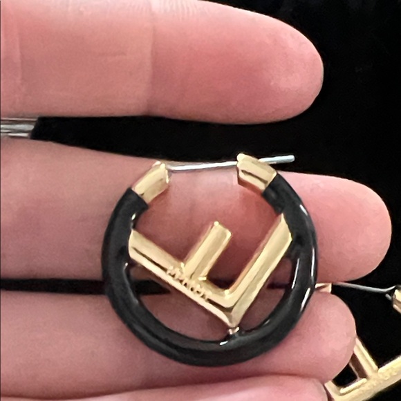 Fendi Gold and Silver Logo Hoop Earrings - Picture 3 of 6